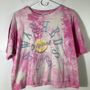 Womens Vintage 1987 Zoo Crew Original Washed Blues Tie Dye‎ Crop Tee Pink L Hole